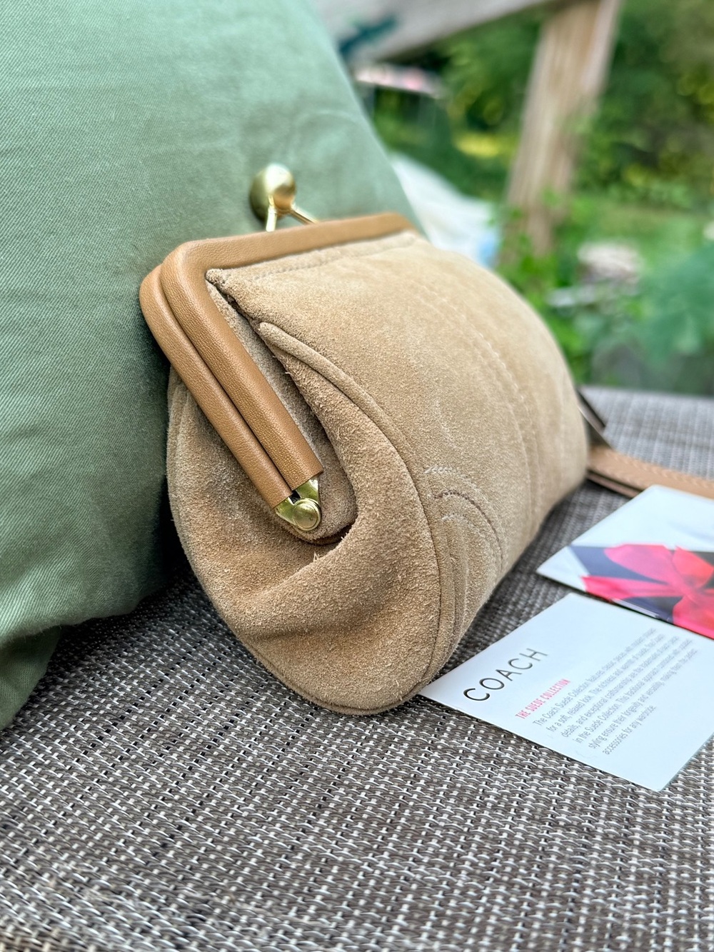 COACH Suede Wristlet Clutch in Tan - Picture 4 of 10